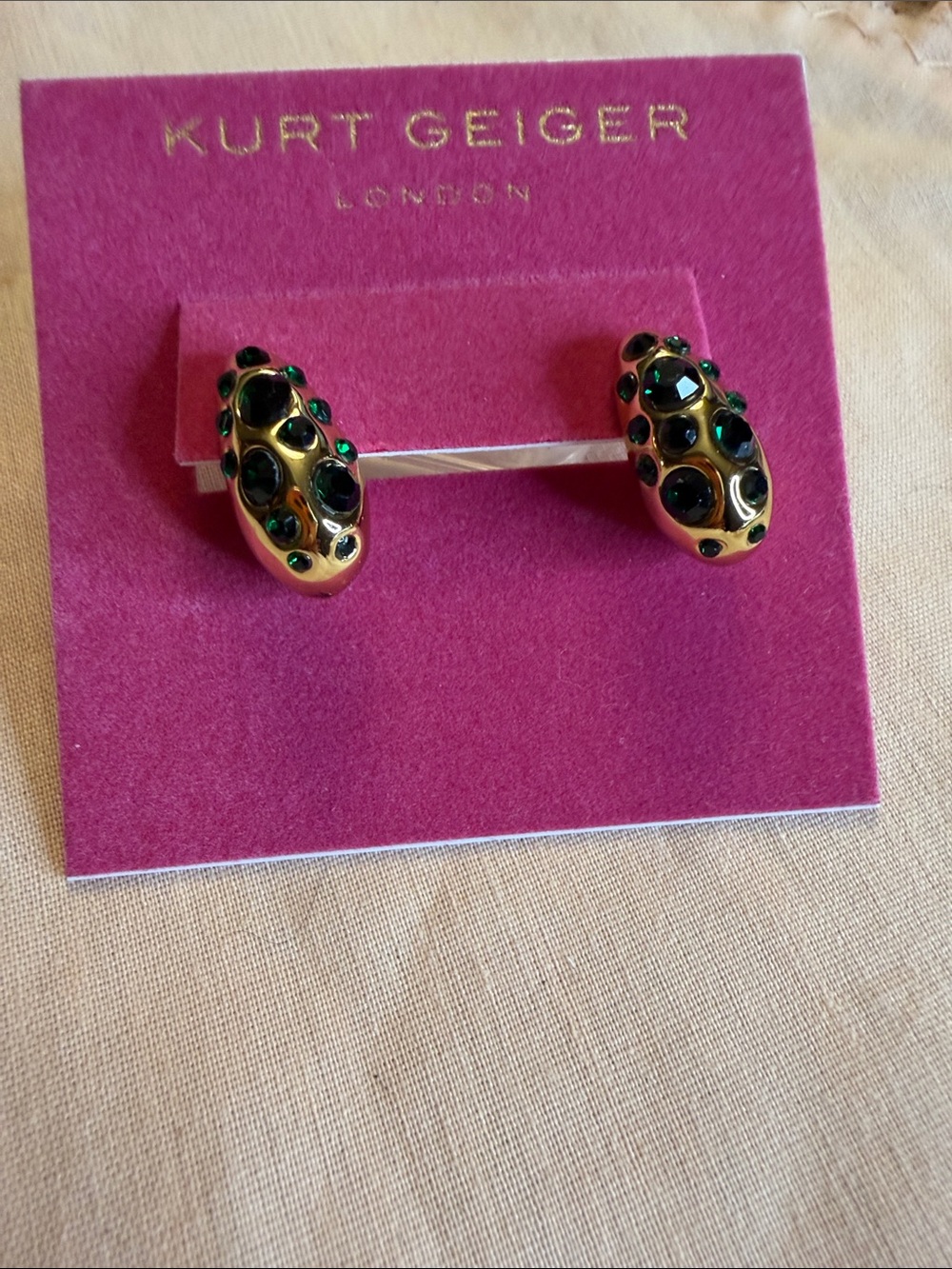 Kurt Geiger Gold-Tone Pierced Earrings with Dark Green Stones